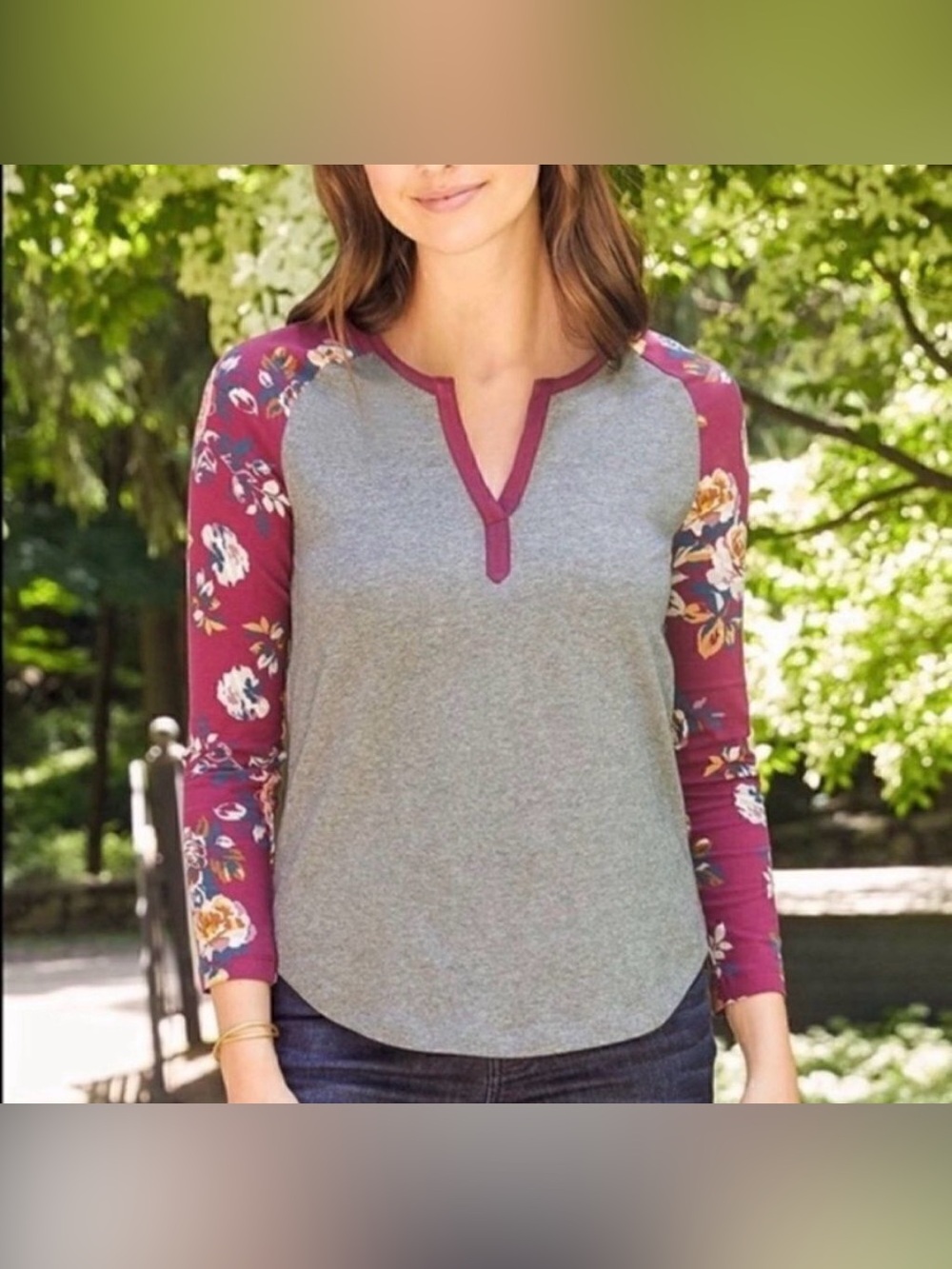 Matilda Jane Times Table Floral Sleeve Henley - Size XL